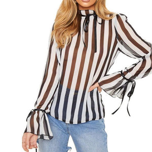 Women's Daily Street chic Shirt - Striped Crew Neck Black