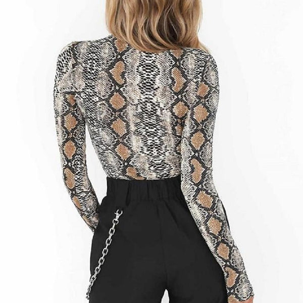 Snake Print Pattern Turtleneck Bodysuit