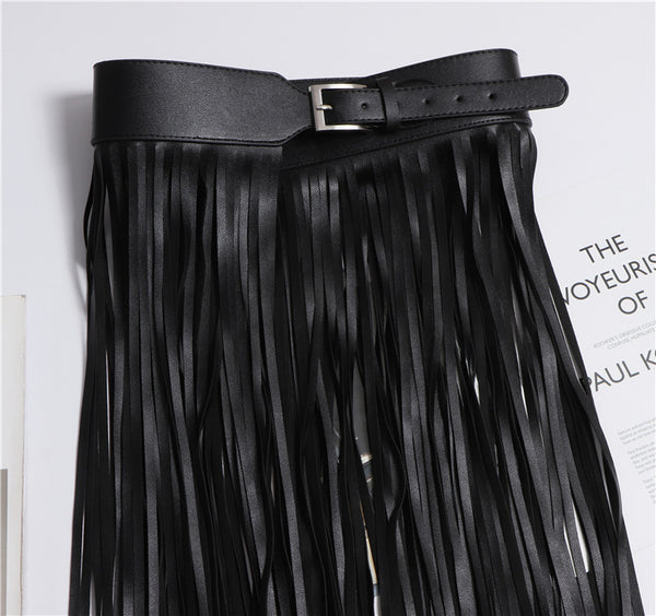 Faux  Leather Long Tassel Belt