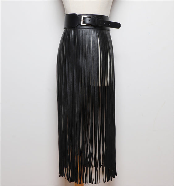 Faux  Leather Long Tassel Belt