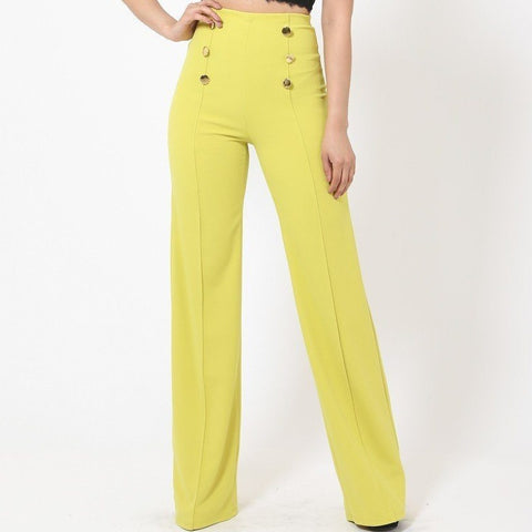 High-waist Crepe Pants With Buttons