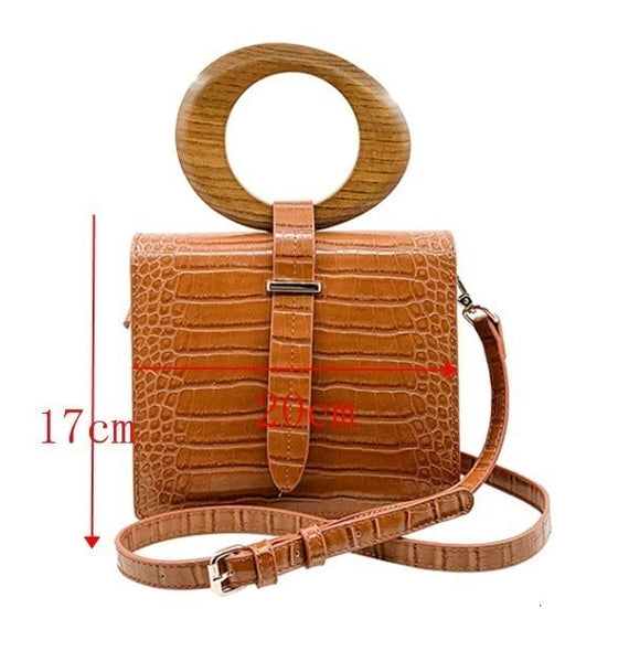 Wood Handle Flap Handbag