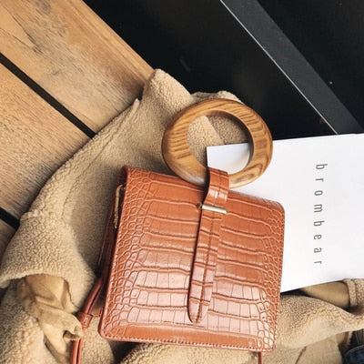 Wood Handle Flap Handbag