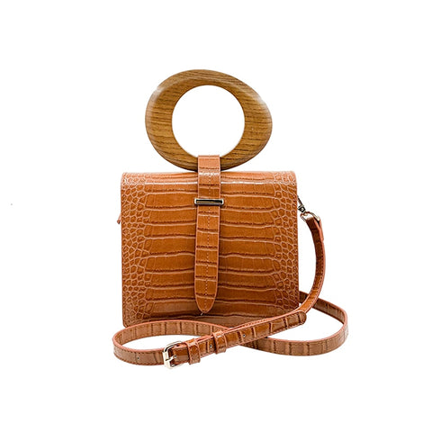 Wood Handle Flap Handbag