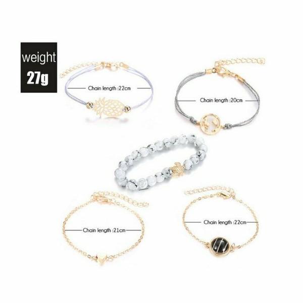 Pineapple Express Black Marble 5 Piece Bracelet Set