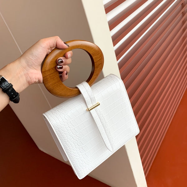 Wood Handle Flap Handbag