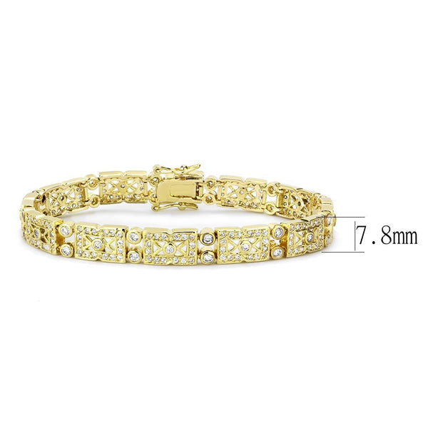 Gold Brass Bracelet with AAA Grade CZ in Clear - LO4735