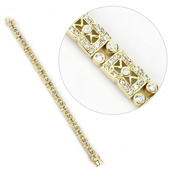 Gold Brass Bracelet with AAA Grade CZ in Clear - LO4735