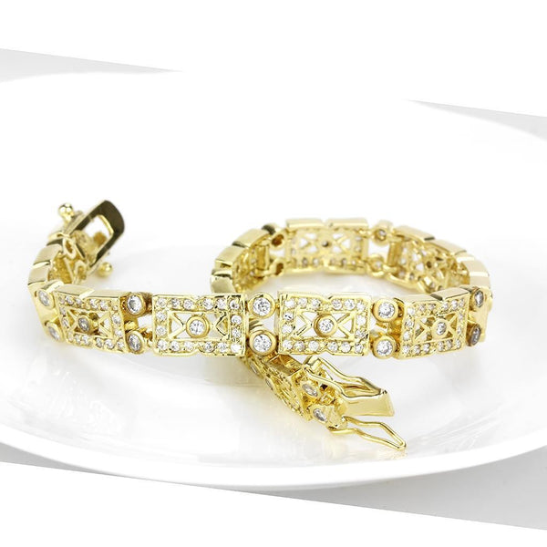 Gold Brass Bracelet with AAA Grade CZ in Clear - LO4735