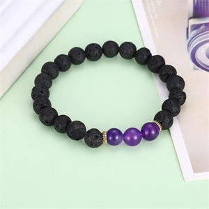 Black Beaded Purple Chakra Unisex Bracelet in 14K Gold Plating