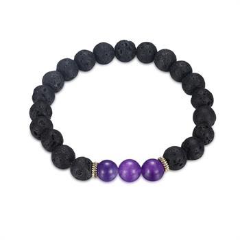 Black Beaded Purple Chakra Unisex Bracelet in 14K Gold Plating