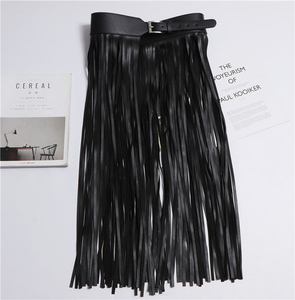 Faux  Leather Long Tassel Belt