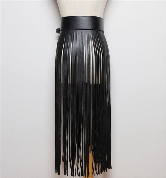 Faux  Leather Long Tassel Belt