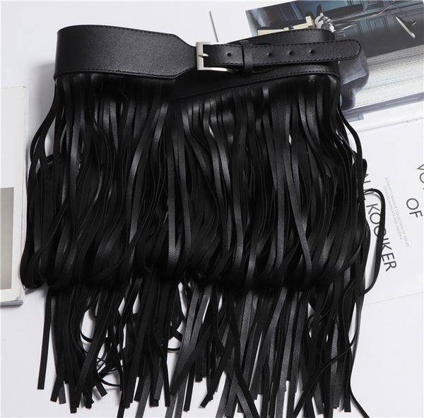 Faux  Leather Long Tassel Belt