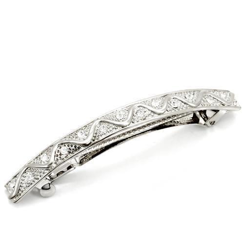 Rhodium White Metal Hair Clip with Top Grade Crystal - LO1425