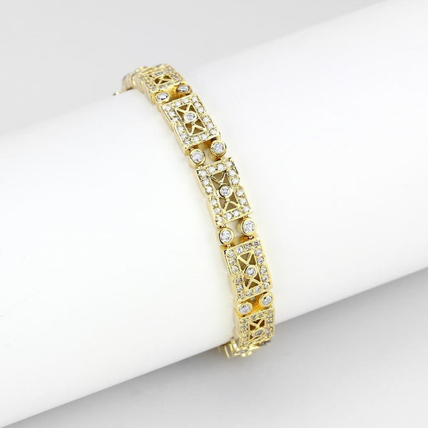 Gold Brass Bracelet with AAA Grade CZ in Clear - LO4735