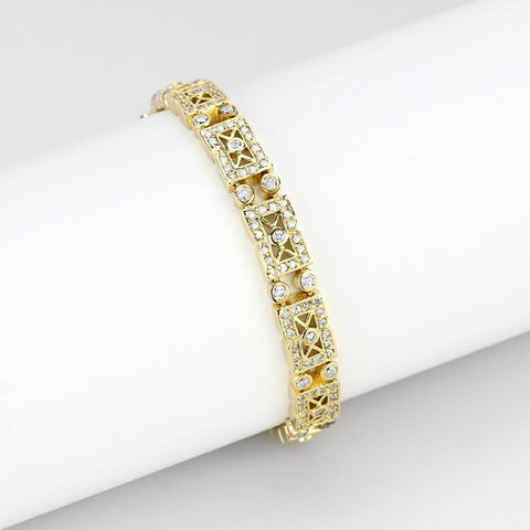 Gold Brass Bracelet with AAA Grade CZ in Clear - LO4735