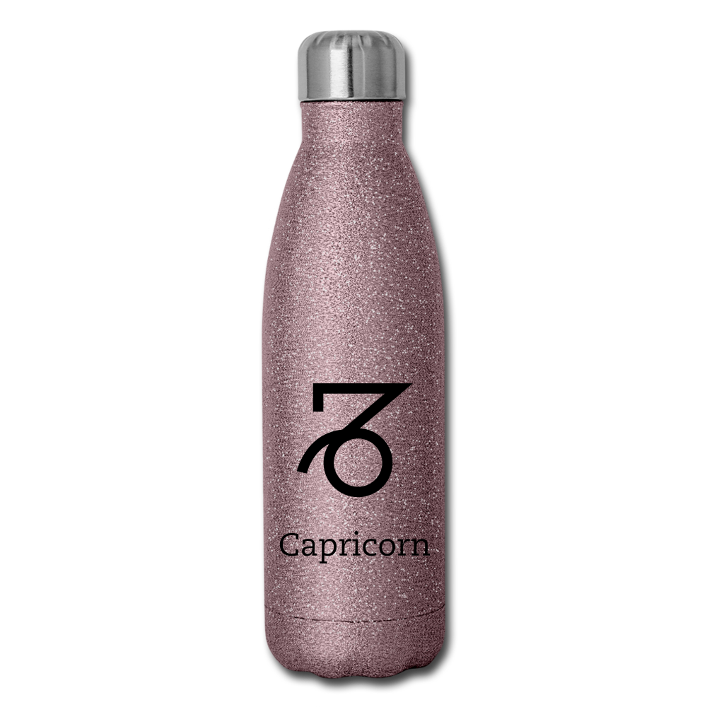 Insulated Stainless Steel Water Bottle - Capricorn - pink glitter