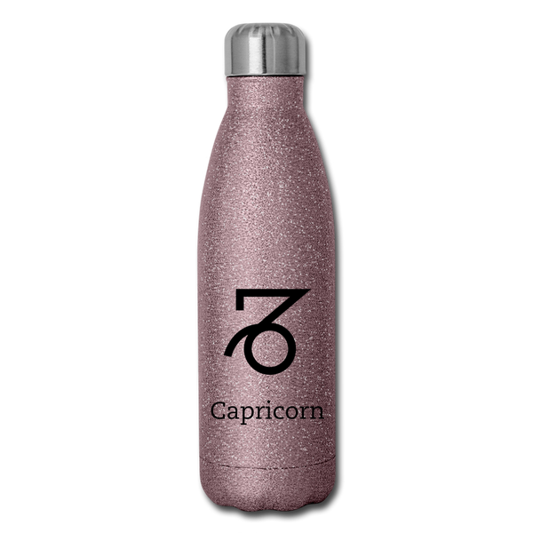 Insulated Stainless Steel Water Bottle - Capricorn - pink glitter