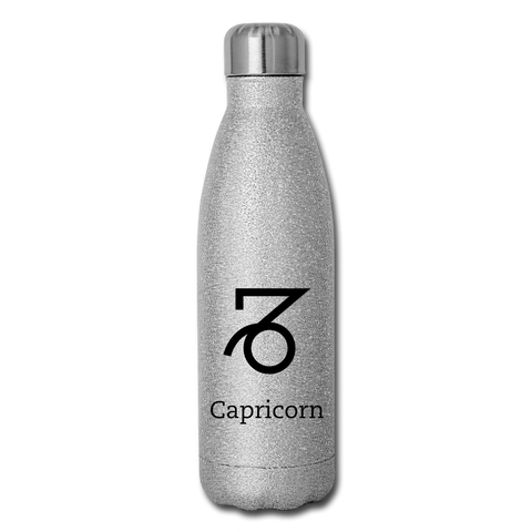 Insulated Stainless Steel Water Bottle - Capricorn - silver glitter