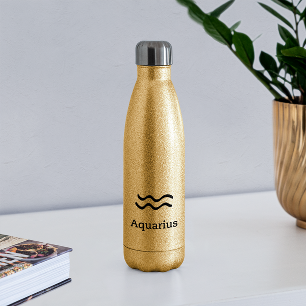 Insulated Stainless Steel Water Bottle - Aquarius - gold glitter