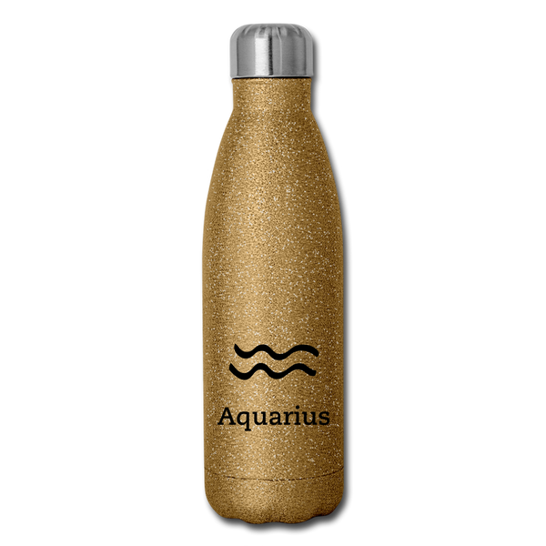 Insulated Stainless Steel Water Bottle - Aquarius - gold glitter