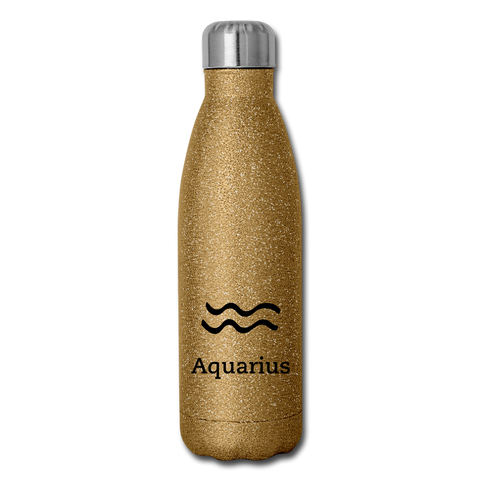 Insulated Stainless Steel Water Bottle - Aquarius - gold glitter