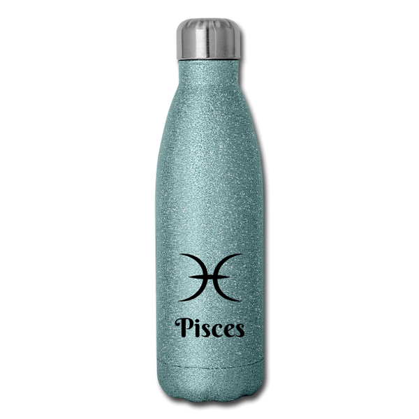 Insulated Stainless Steel Water Bottle - Pisces - turquoise glitter