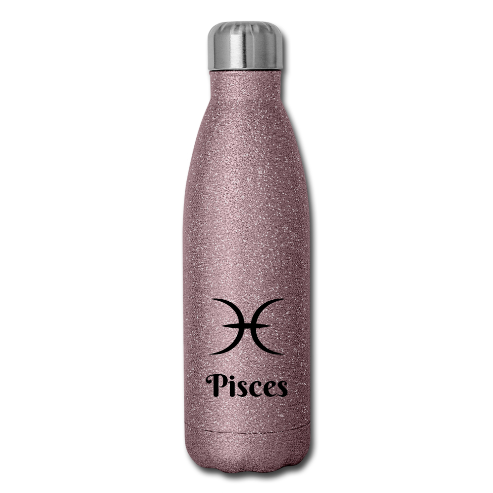 Insulated Stainless Steel Water Bottle - Pisces - pink glitter