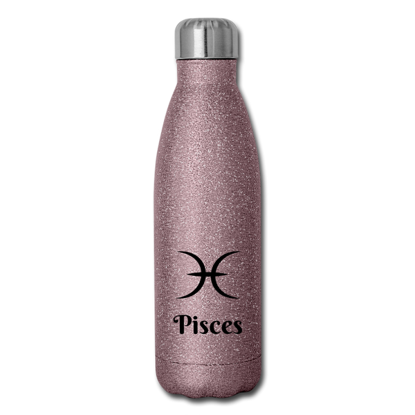 Insulated Stainless Steel Water Bottle - Pisces - pink glitter