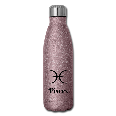 Insulated Stainless Steel Water Bottle - Pisces - pink glitter