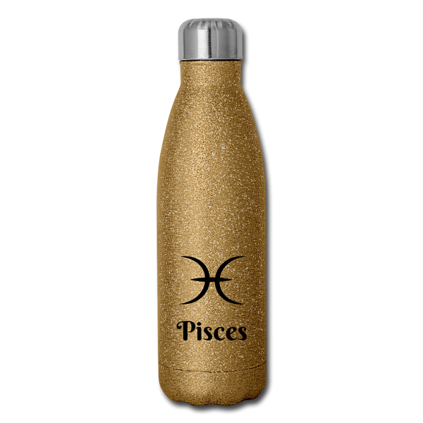 Insulated Stainless Steel Water Bottle - Pisces - gold glitter