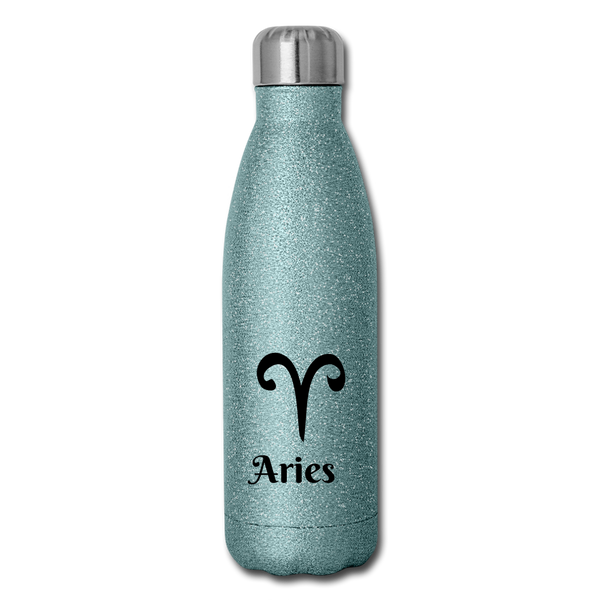 Insulated Stainless Steel Water Bottle - Aries - turquoise glitter