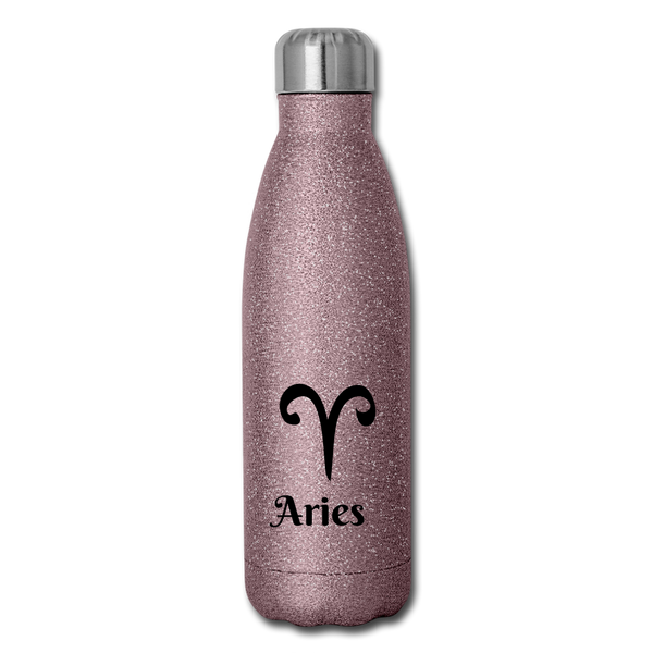 Insulated Stainless Steel Water Bottle - Aries - pink glitter