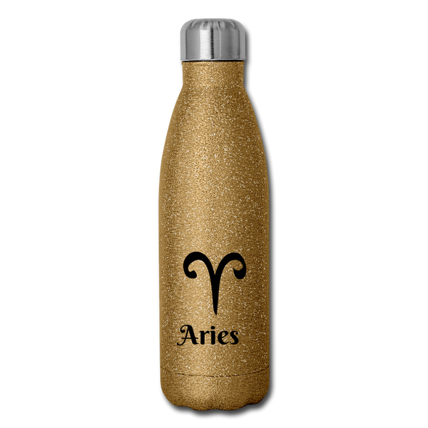 Insulated Stainless Steel Water Bottle - Aries - gold glitter