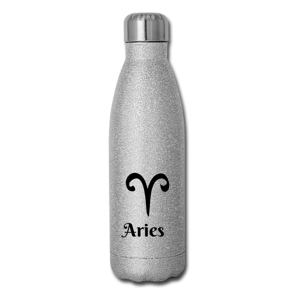 Insulated Stainless Steel Water Bottle - Aries - silver glitter