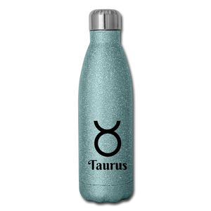 Insulated Stainless Steel Water Bottle - Taurus - turquoise glitter