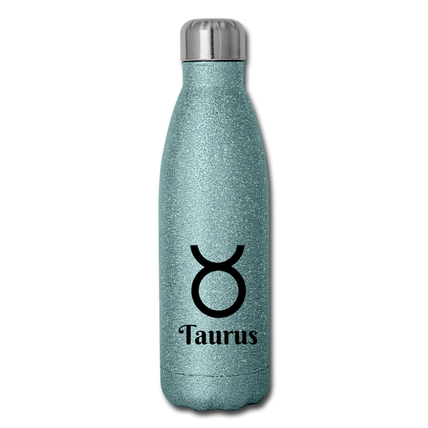 Insulated Stainless Steel Water Bottle - Taurus - turquoise glitter