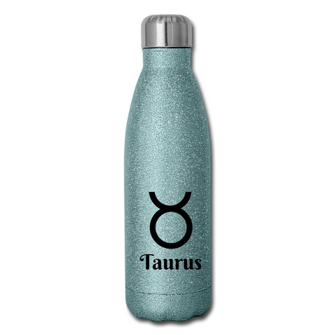 Insulated Stainless Steel Water Bottle - Taurus - turquoise glitter