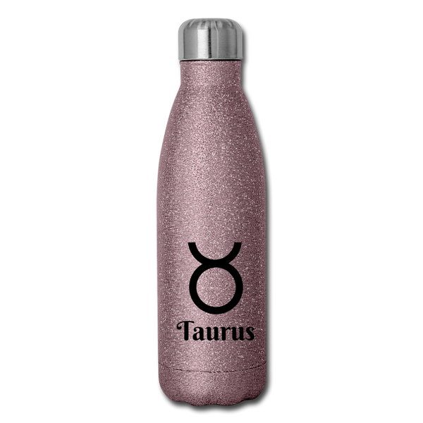 Insulated Stainless Steel Water Bottle - Taurus - pink glitter