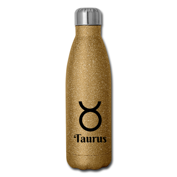 Insulated Stainless Steel Water Bottle - Taurus - gold glitter