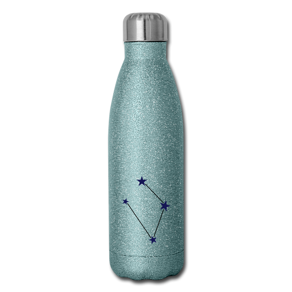 Insulated Stainless Steel Water Bottle - Libra - turquoise glitter