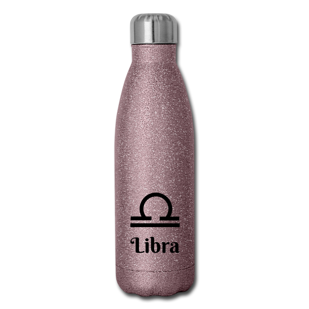 Insulated Stainless Steel Water Bottle - Libra - pink glitter