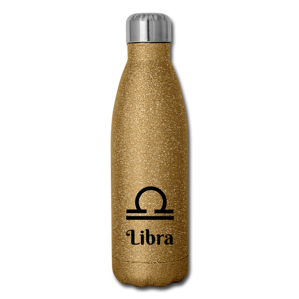 Insulated Stainless Steel Water Bottle - Libra - gold glitter