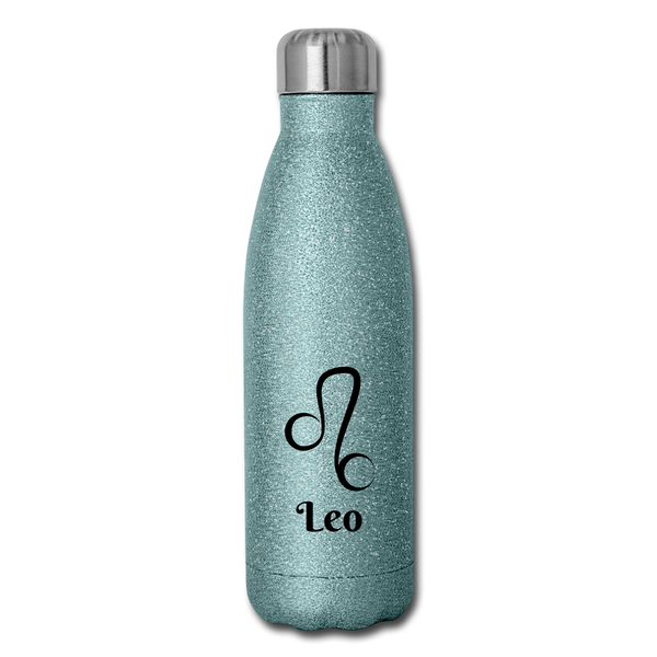 Insulated Stainless Steel Water Bottle - Leo - turquoise glitter