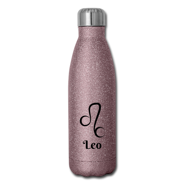 Insulated Stainless Steel Water Bottle - Leo - pink glitter