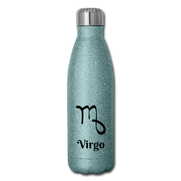 Insulated Stainless Steel Water Bottle - Virgo - turquoise glitter