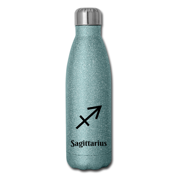 Insulated Stainless Steel Water Bottle - Sagittarius - turquoise glitter