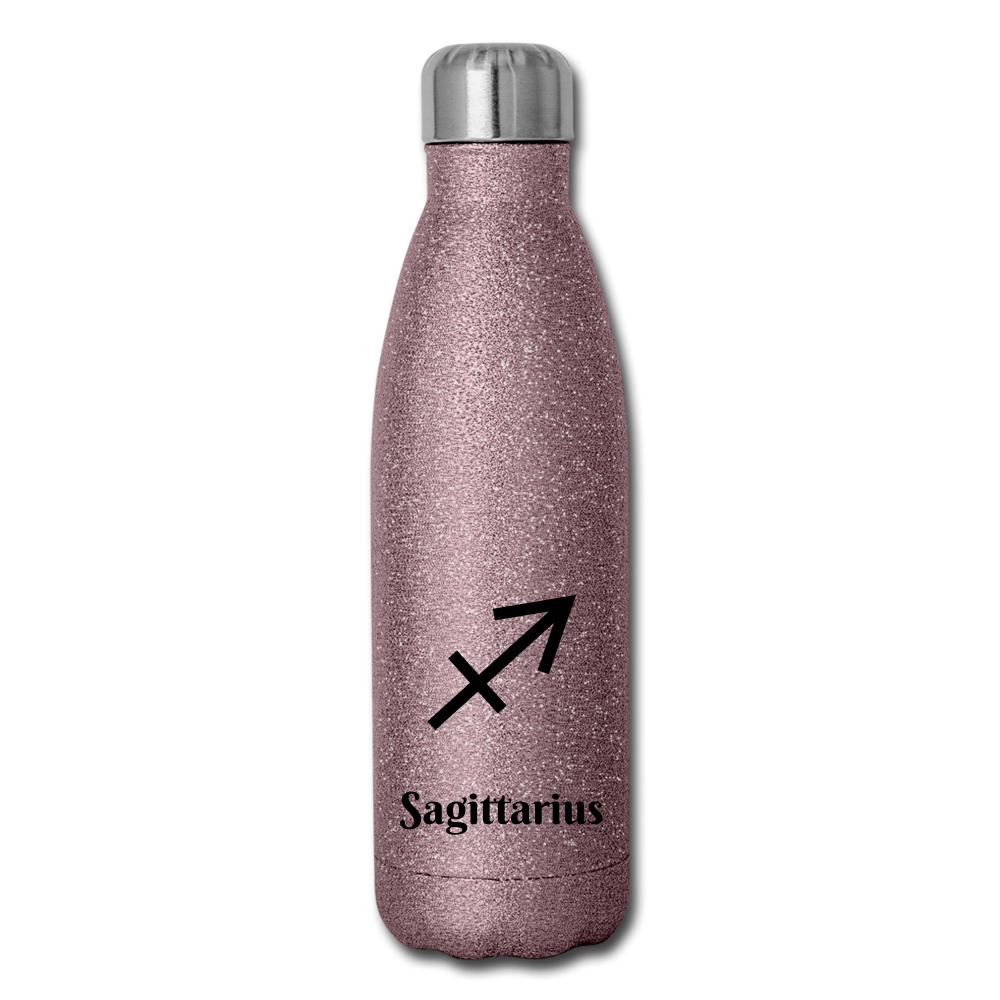 Insulated Stainless Steel Water Bottle - Sagittarius - pink glitter