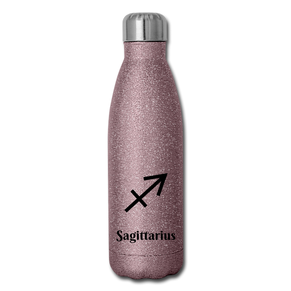 Insulated Stainless Steel Water Bottle - Sagittarius - pink glitter